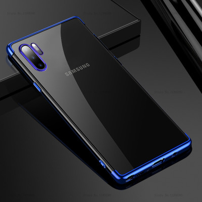 Силиконови гърбове Силиконови гърбове за Samsung Луксозен силиконов гръб ТПУ кристално прозрачен за Samsung Galaxy Note 10 Plus N975F син сапфир кант